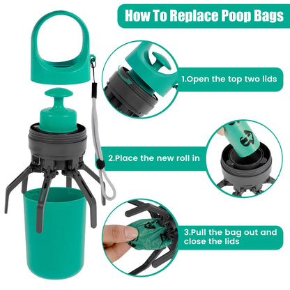 Dog Pooper Scooper Portable Claw Poop Scooper with Built-In Poop Bag Dispenser Lightweight Pet Waste Pick-Up Cleaner Handheld Pet Poop Grabber for Small Medium and Large Dogs Walking